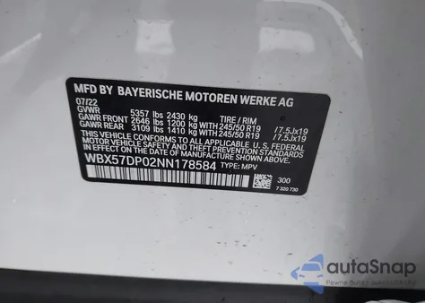 2022 BMW X3 xDrive30I from USA, damaged, VIN WBX57DP02NN178584